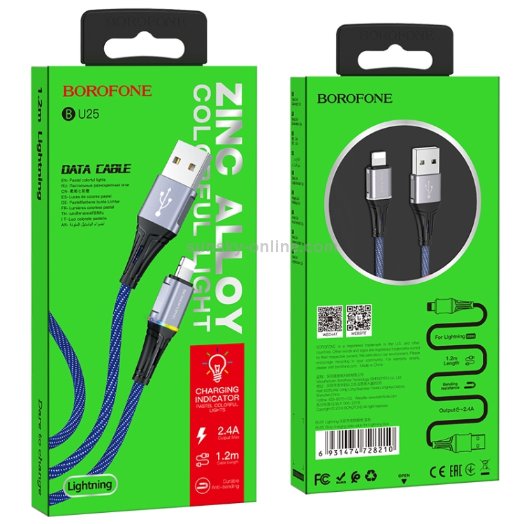 Borofone BU25 1.2m 2.4A USB to 8 Pin Glory Charging Data Cable for iPhone, iPad (Blue) Borofone BU25 1.2m 2.4A USB to 8 Pin Glory Charging Data Cable for iPhone, iPad (Blue)