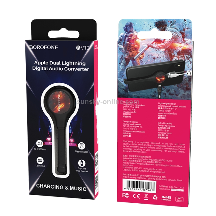 Borofone BV10 Dual 8 Pin Digital Audio Adapter Converter(Black) Borofone BV10 Dual 8 Pin Digital Audio Adapter Converter(Black)