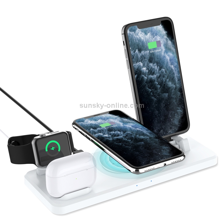 Q720 6 in 1 15W 8 Pin + USB-C / Type-C + USB + 8 Pin Earphone Charging Interface + QI Wireless Charging Multifunctional Wireless Charger with Mobile Phone / Watch Stand Function(White) Q720 6 in 1 15W 8 Pin + USB-C / Type-C + USB + 8 Pin Earphone Charging Interface + QI Wireless Charging Multifunctional Wireless Charger with Mobile Phone / Watch Stand Function(White)