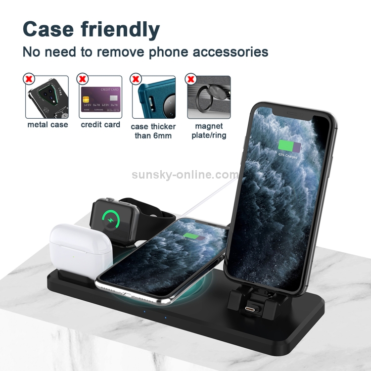 Q720 6 in 1 15W 8 Pin + USB-C / Type-C + USB + 8 Pin Earphone Charging Interface + QI Wireless Charging Multifunctional Wireless Charger with Mobile Phone / Watch Stand Function(White) Q720 6 in 1 15W 8 Pin + USB-C / Type-C + USB + 8 Pin Earphone Charging Interface + QI Wireless Charging Multifunctional Wireless Charger with Mobile Phone / Watch Stand Function(White)