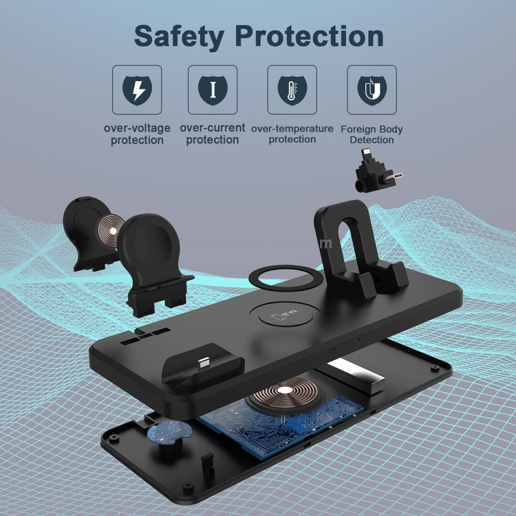 Q720 6 in 1 15W 8 Pin + USB-C / Type-C + USB + 8 Pin Earphone Charging Interface + QI Wireless Charging Multifunctional Wireless Charger with Mobile Phone / Watch Stand Function(White) Q720 6 in 1 15W 8 Pin + USB-C / Type-C + USB + 8 Pin Earphone Charging Interface + QI Wireless Charging Multifunctional Wireless Charger with Mobile Phone / Watch Stand Function(White)