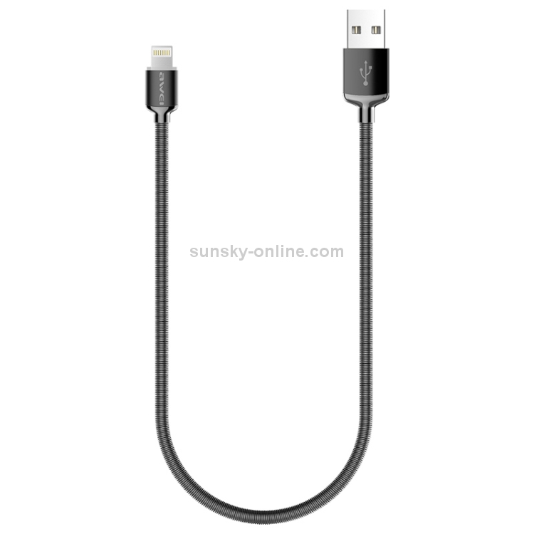 awei CL-25 0.3m 2.4A USB to 8 Pin Metal Fast Charging Cable for iPhone, iPad(Grey)
