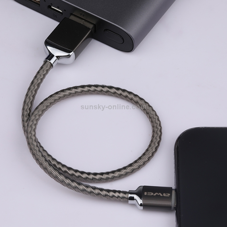 awei CL-25 0.3m 2.4A USB to 8 Pin Metal Fast Charging Cable for iPhone, iPad(Grey)