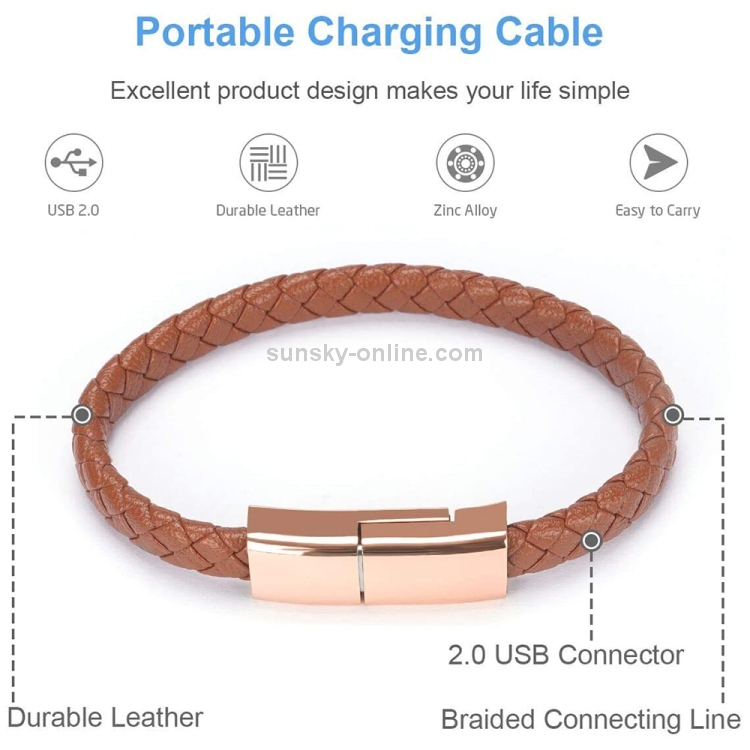 8 Pin Interface PU Leather Bracelet Braided Data Cable, Cable Length: 16cm(Brown) 8 Pin Interface PU Leather Bracelet Braided Data Cable, Cable Length: 16cm(Brown)