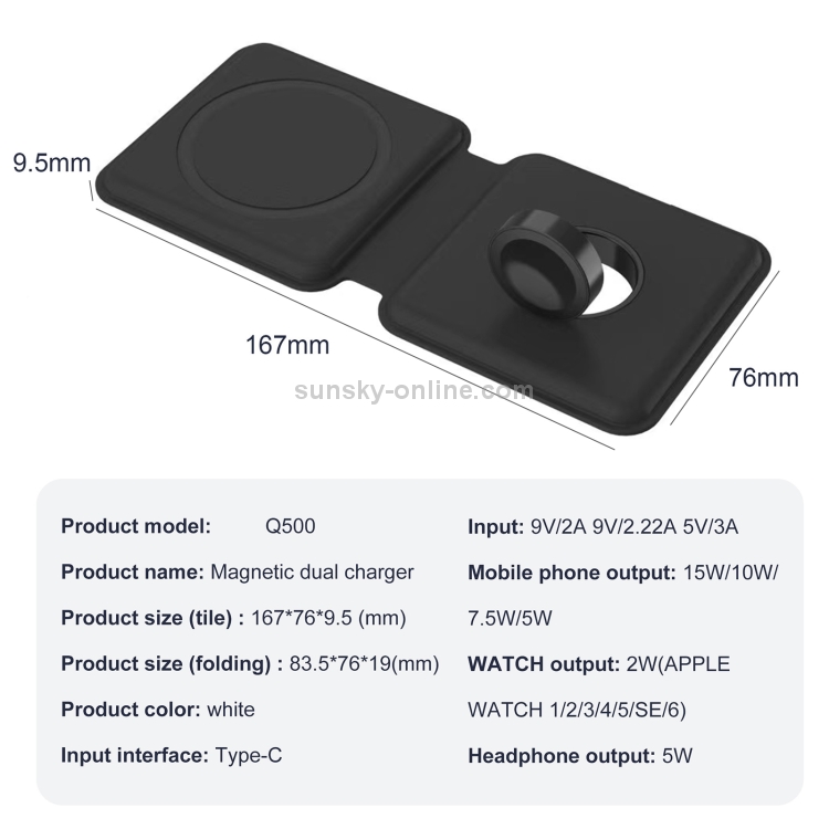 Q500 Foldable Magnetic Dual Wireless Charger for Phones / iWatch / AirPods(Black) Q500 Foldable Magnetic Dual Wireless Charger for Phones / iWatch / AirPods(Black)