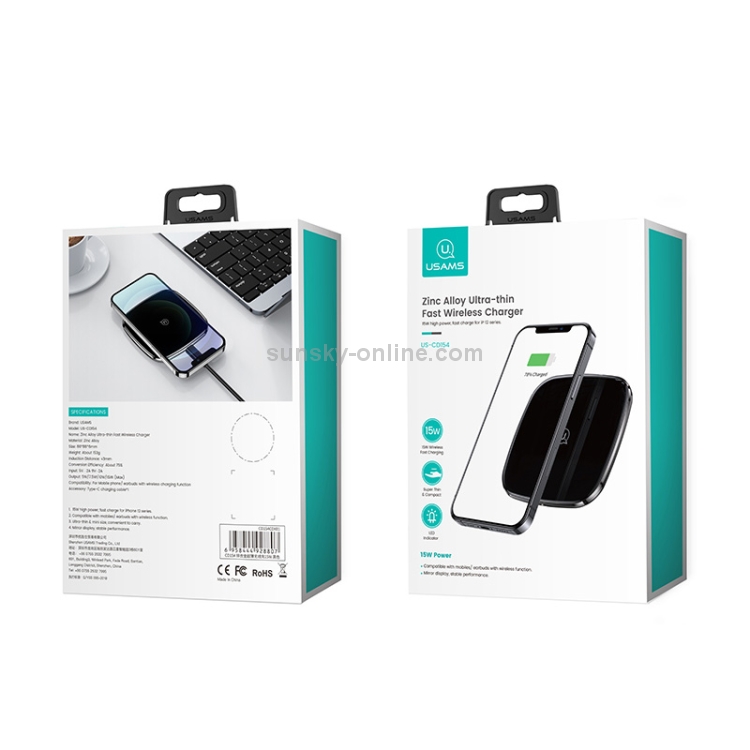 USAMS US-CD154 15W Zinc Alloy Ultra-thin Wireless Charger USAMS US-CD154 15W Zinc Alloy Ultra-thin Wireless Charger