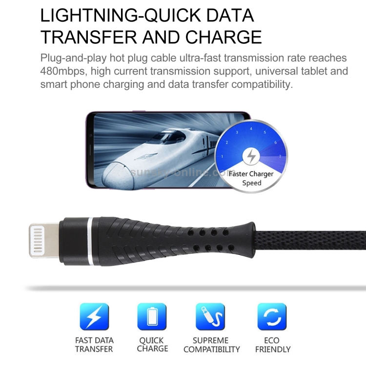 2A USB to 8 Pin Braided Data Cable, Cable Length: 1m(Black) 2A USB to 8 Pin Braided Data Cable, Cable Length: 1m(Black)
