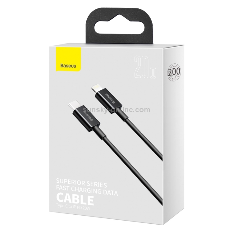 Baseus Superior Series CATLYS-C01 PD 20W USB-C / Type-C to 8 Pin Interface Fast Charging Data Cable, Cable Length: 2m(Black) Baseus Superior Series CATLYS-C01 PD 20W USB-C / Type-C to 8 Pin Interface Fast Charging Data Cable, Cable Length: 2m(Black)