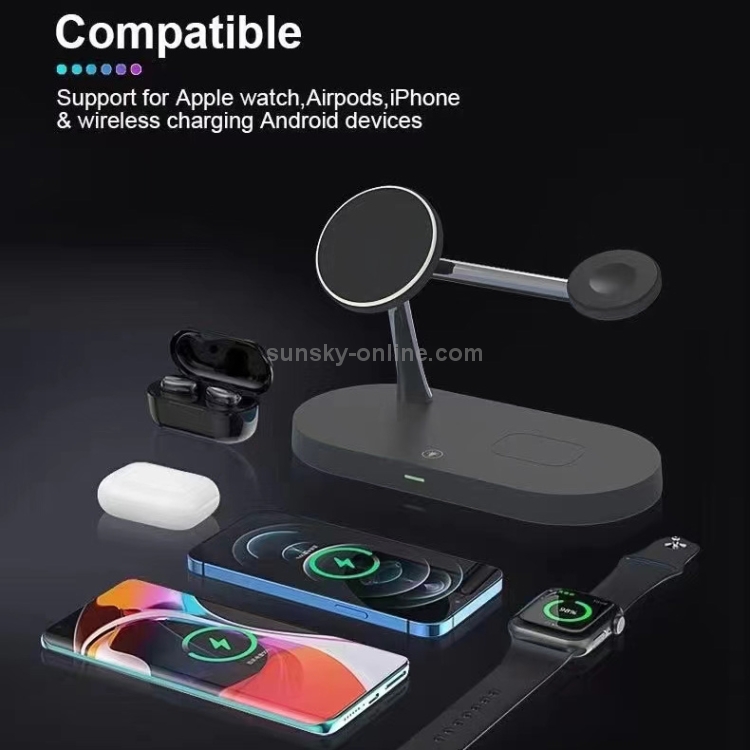 T268 5 in 1 15W Multi-function Magnetic Wireless Charger for iPhone 12 Series & Apple Watchs & AirPods 1 / 2 / Pro, with LED Light (Black) T268 5 in 1 15W Multi-function Magnetic Wireless Charger for iPhone 12 Series & Apple Watchs & AirPods 1 / 2 / Pro, with LED Light (Black)