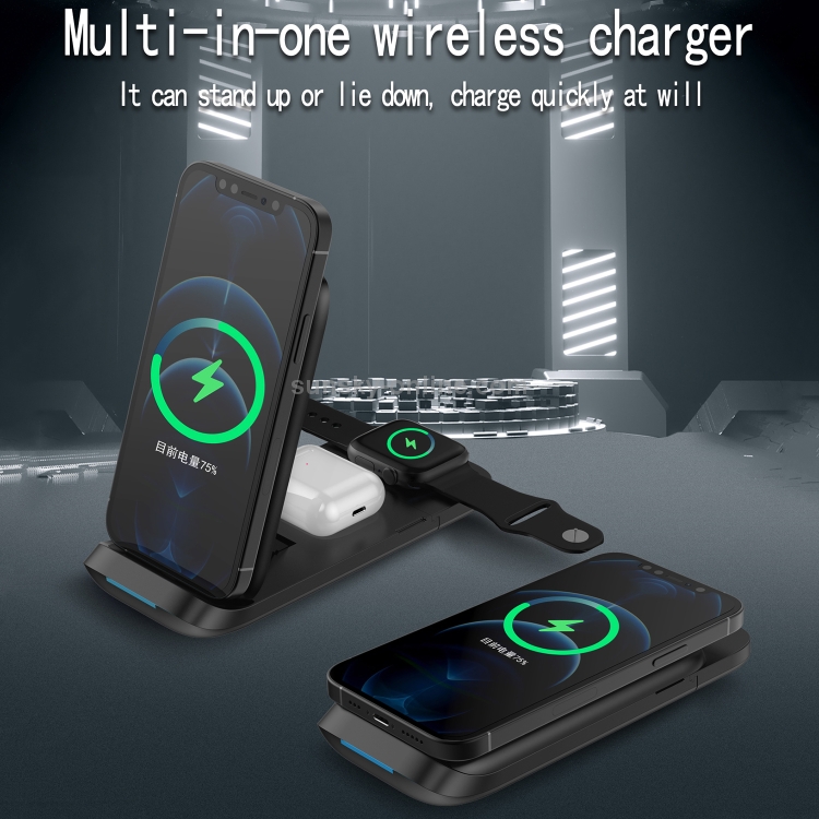 V8 3 in 1 Folding Portable Mobile Phone Watch Multi-Function Charging Stand Wireless Charger for iPhones & Apple Watch & Airpods (Black) V8 3 in 1 Folding Portable Mobile Phone Watch Multi-Function Charging Stand Wireless Charger for iPhones & Apple Watch & Airpods (Black)