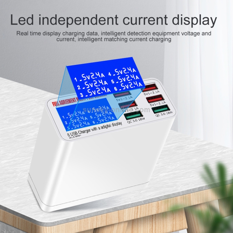 WLX-896+ 6 In 1 Multi-function Smart Digital Display USB Charger(US Plug) WLX-896+ 6 In 1 Multi-function Smart Digital Display USB Charger(US Plug)
