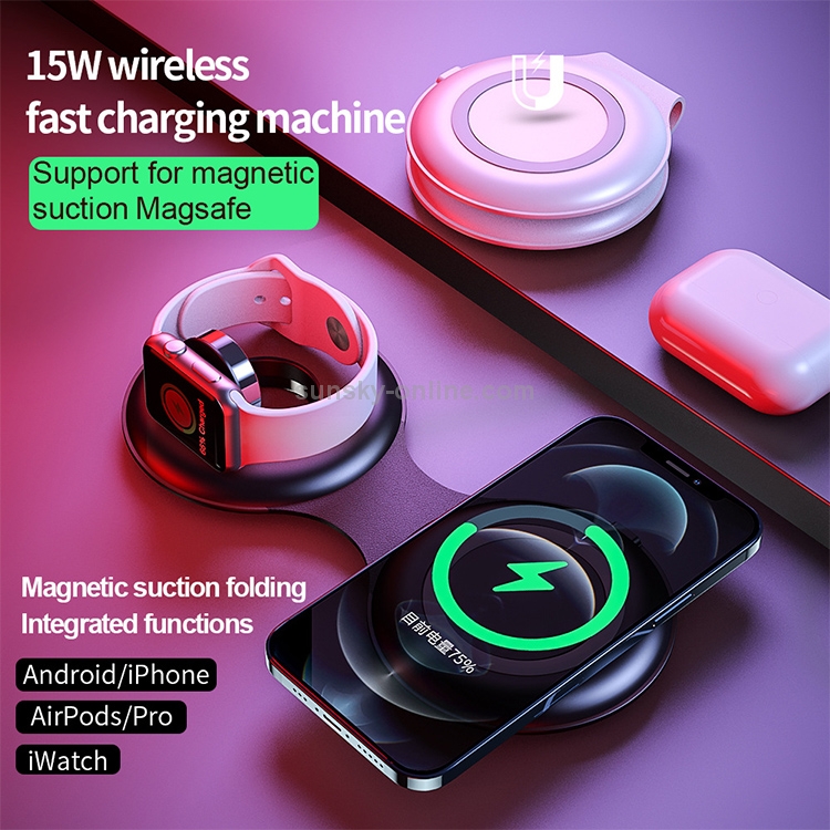 WS40 15W 3 in 1 Multifunctional Folding Wireless Fast Charger with Magsafe Function (Black) WS40 15W 3 in 1 Multifunctional Folding Wireless Fast Charger with Magsafe Function (Black)