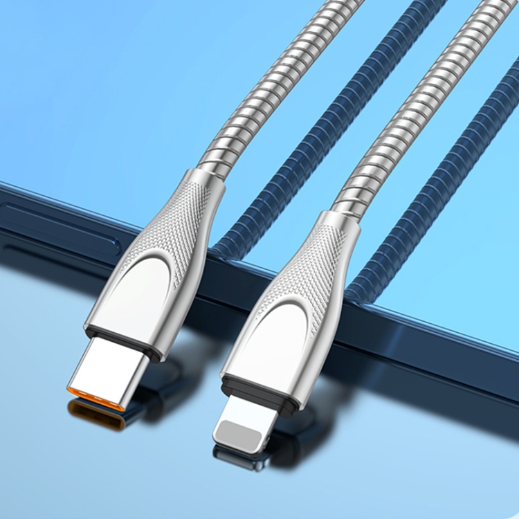 ADC-009 USB-C / Type-C to 8 Pin Zinc Alloy Hose Fast Charging Data Cable, Cable Length: 1m (Silver) ADC-009 USB-C / Type-C to 8 Pin Zinc Alloy Hose Fast Charging Data Cable, Cable Length: 1m (Silver)