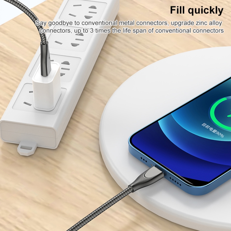 ADC-009 USB-C / Type-C to 8 Pin Zinc Alloy Hose Fast Charging Data Cable, Cable Length: 1m (Silver) ADC-009 USB-C / Type-C to 8 Pin Zinc Alloy Hose Fast Charging Data Cable, Cable Length: 1m (Silver)