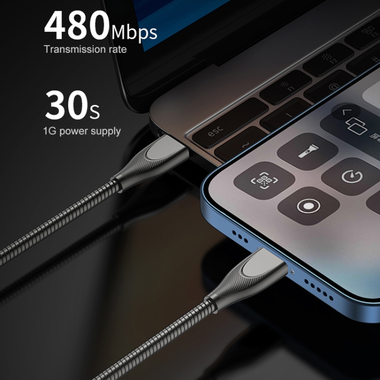 ADC-009 USB-C / Type-C to 8 Pin Zinc Alloy Hose Fast Charging Data Cable, Cable Length: 1m (Silver) ADC-009 USB-C / Type-C to 8 Pin Zinc Alloy Hose Fast Charging Data Cable, Cable Length: 1m (Silver)