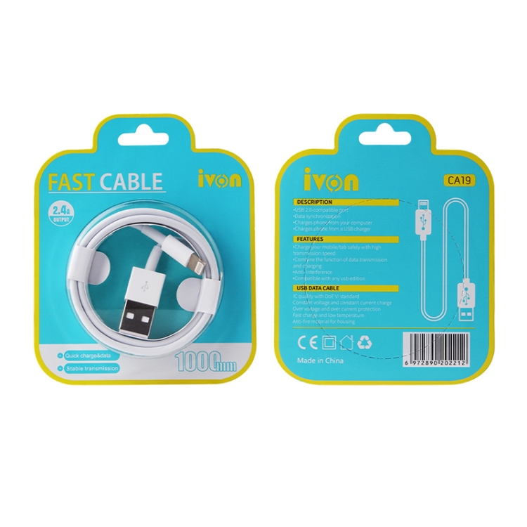 IVON CA19 2.4A USB to 8 Pin Fast Charge Data Cable for iPhone, iPad, Length: 1m IVON CA19 2.4A USB to 8 Pin Fast Charge Data Cable for iPhone, iPad, Length: 1m