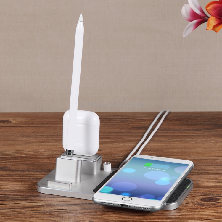 10W 4 in 1 Qi Standard Multi-function Wireless Charger with Stand, Suitable for Mobile Phones & Apple Pen & Apple Earphone(Silver) 10W 4 in 1 Qi Standard Multi-function Wireless Charger with Stand, Suitable for Mobile Phones & Apple Pen & Apple Earphone(Silver)
