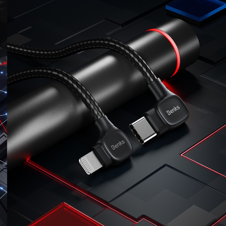 Benks M15 USB-C / Type-C to 8 Pin Double Elbow Charging Cable (Black) Benks M15 USB-C / Type-C to 8 Pin Double Elbow Charging Cable (Black)