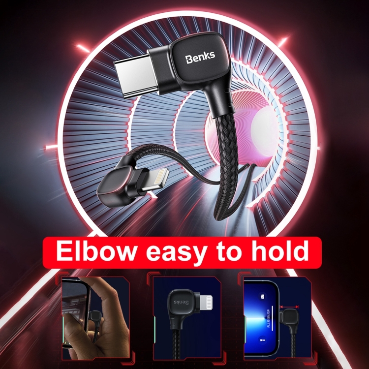 Benks M15 USB-C / Type-C to 8 Pin Double Elbow Charging Cable (Black) Benks M15 USB-C / Type-C to 8 Pin Double Elbow Charging Cable (Black)