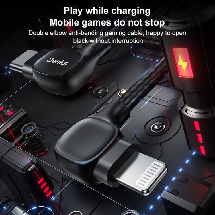 Benks M15 USB-C / Type-C to 8 Pin Double Elbow Charging Cable (Black) Benks M15 USB-C / Type-C to 8 Pin Double Elbow Charging Cable (Black)