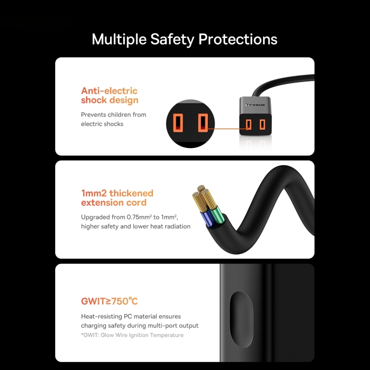 Baseus Mini Power Strip 1AC CN Plug Power Cord with EU Plug and EU Plug, Length: 1.0m(Black) Baseus Mini Power Strip 1AC CN Plug Power Cord with EU Plug and EU Plug, Length: 1.0m(Black)