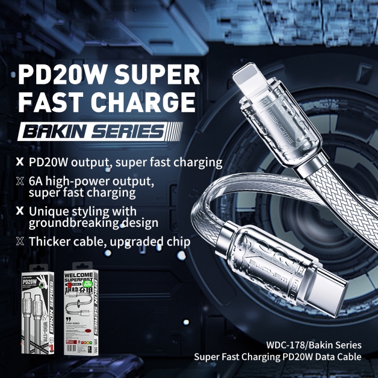 WK WDC-178 PD 20W USB-C/Type-C to 8 Pin Platinum Fast Charge Data Cable, Length 1m(Silver) WK WDC-178 PD 20W USB-C/Type-C to 8 Pin Platinum Fast Charge Data Cable, Length 1m(Silver)