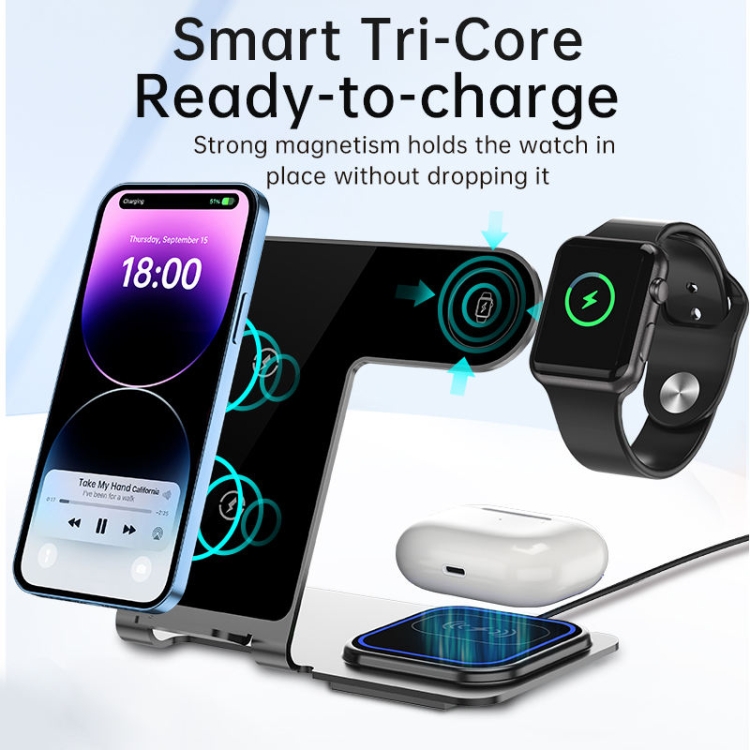 W43 15W 3 in 1 Aluminum Alloy Wireless Charging Stand (Purple) W43 15W 3 in 1 Aluminum Alloy Wireless Charging Stand (Purple)