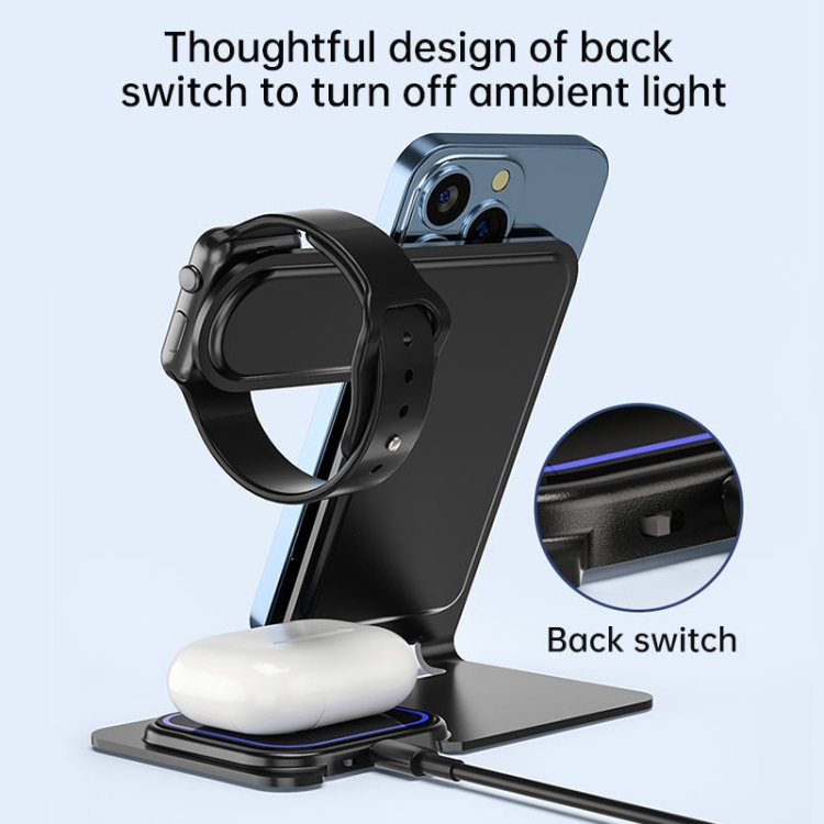 W43 15W 3 in 1 Aluminum Alloy Wireless Charging Stand (Purple) W43 15W 3 in 1 Aluminum Alloy Wireless Charging Stand (Purple)