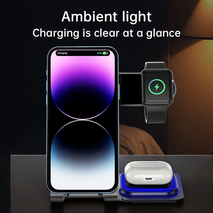 W43 15W 3 in 1 Aluminum Alloy Wireless Charging Stand (Purple) W43 15W 3 in 1 Aluminum Alloy Wireless Charging Stand (Purple)