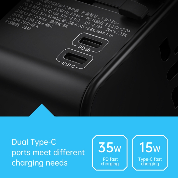 ROCK T62 35.5W Global Travel Multifunctional Plug PD Charger Power Adapter(Black) - B6