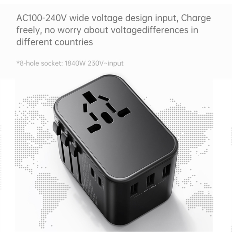 ROCK T62 35.5W Global Travel Multifunctional Plug PD Charger Power Adapter(Black) - B7