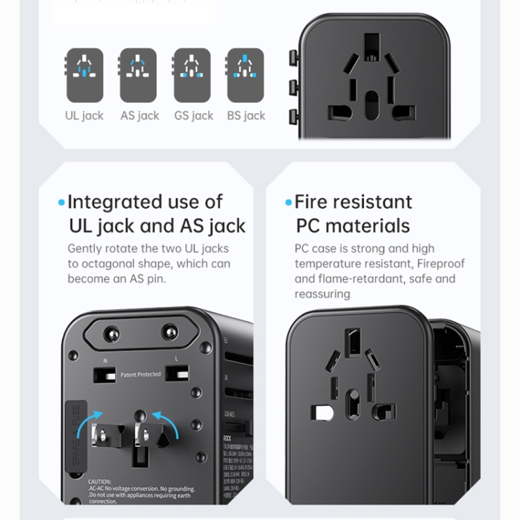 ROCK T62 35.5W Global Travel Multifunctional Plug PD Charger Power Adapter(Black) - B8