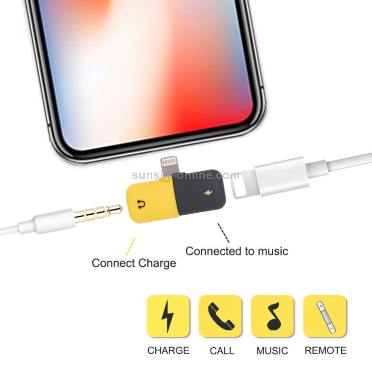 2 in 1 8 Pin + 3.5mm to 8 Pin Male Charging Audio Adapter(Yellow) 2 in 1 8 Pin + 3.5mm to 8 Pin Male Charging Audio Adapter(Yellow)