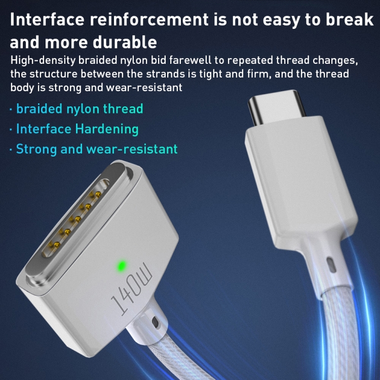 140W USB-C / Type-C to MagSafe 3 Nylon Braided Magnetic Charging Cable, Length: 2m (Blue) 140W USB-C / Type-C to MagSafe 3 Nylon Braided Magnetic Charging Cable, Length: 2m (Blue)
