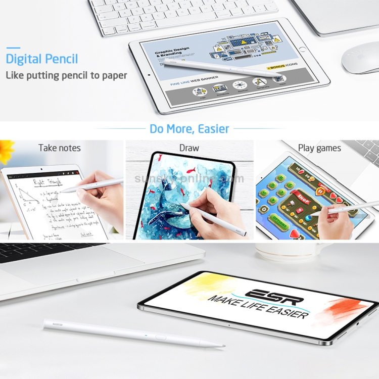 ESR Rechargeable 1.4mm Fine Point Smart Pencil Digital Stylus Pen for Touch Screens(White) ESR Rechargeable 1.4mm Fine Point Smart Pencil Digital Stylus Pen for Touch Screens(White)