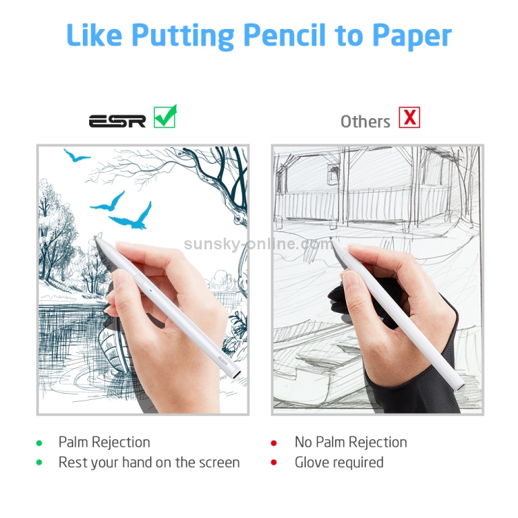 ESR Rechargeable 1.4mm Fine Point Smart Pencil Digital Stylus Pen for Touch Screens(White) ESR Rechargeable 1.4mm Fine Point Smart Pencil Digital Stylus Pen for Touch Screens(White)