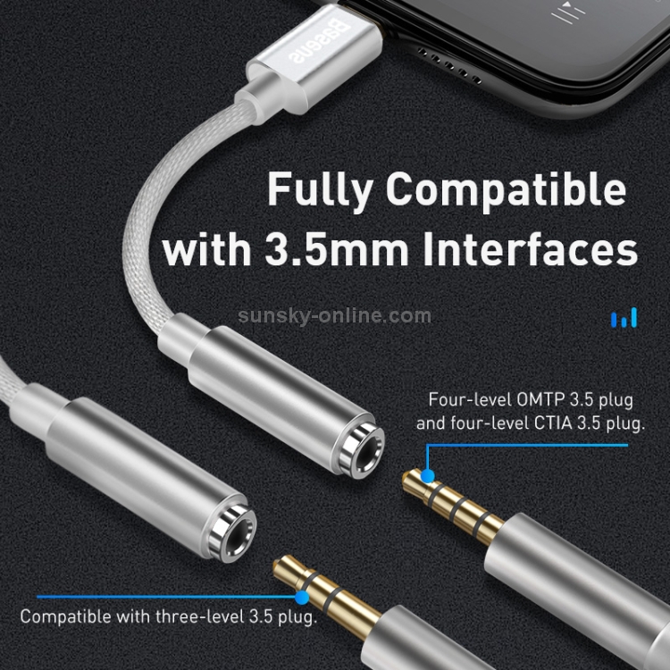 Baseus L3.5 8 Pin Male to 3.5mm Female Adapter with Cable(White) Baseus L3.5 8 Pin Male to 3.5mm Female Adapter with Cable(White)