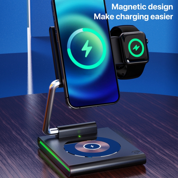 KTM8 15W 3 in 1 Portable Folding Magnetic Wireless Charger (Black)