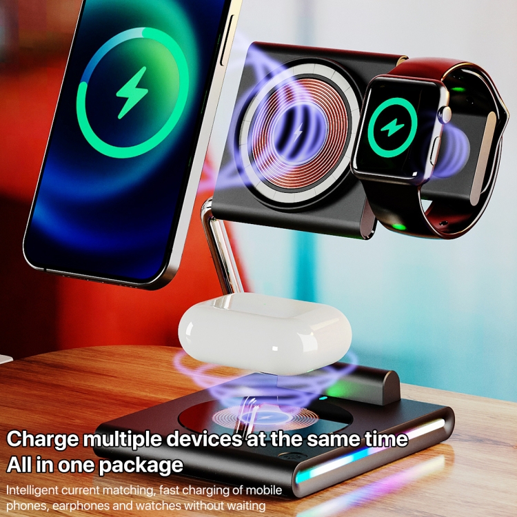 KTM8 15W 3 in 1 Portable Folding Magnetic Wireless Charger (Black)