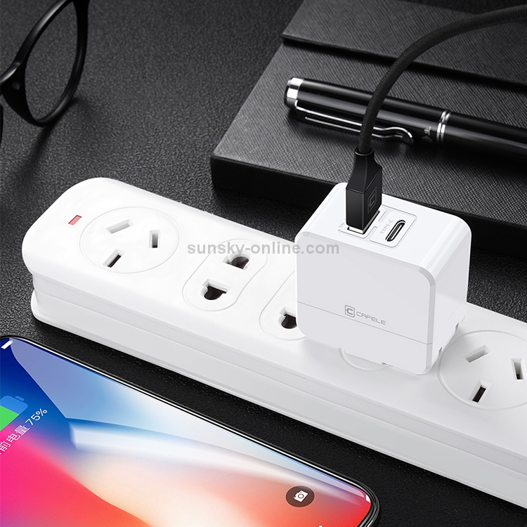 CAFELE 3.4A Max USB + USB-C/ Type-C Output Quick Charger, US Plug(White) CAFELE 3.4A Max USB + USB-C/ Type-C Output Quick Charger, US Plug(White)
