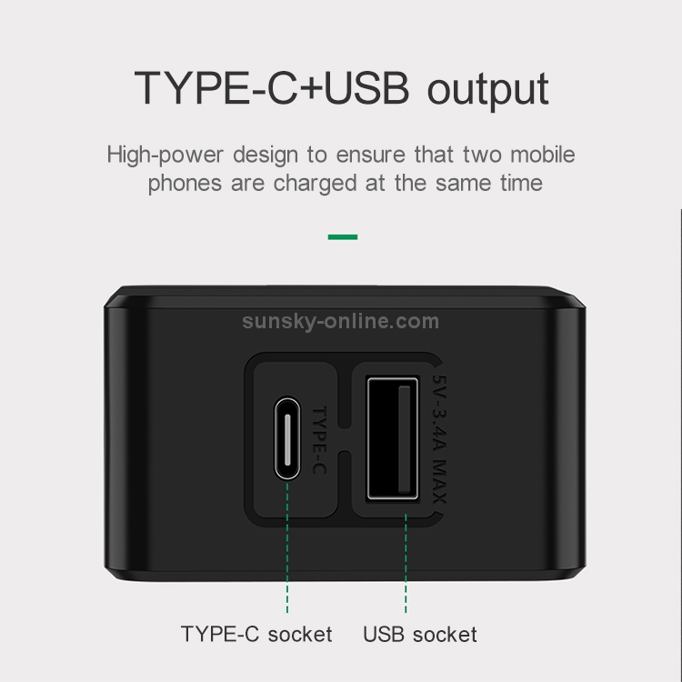 CAFELE 3.4A Max USB + USB-C/ Type-C Output Quick Charger, US Plug(White) CAFELE 3.4A Max USB + USB-C/ Type-C Output Quick Charger, US Plug(White)