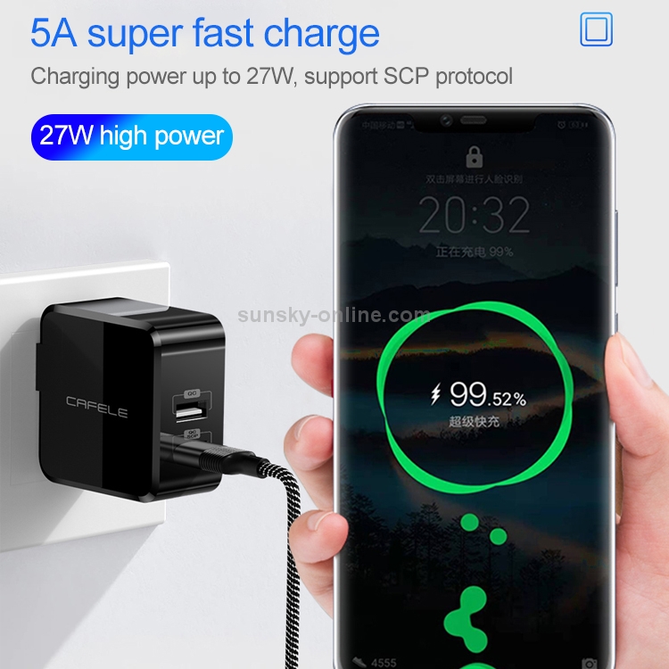 CAFELE 27W Max Dual USB Output Quick Charger, US Plug (Black) CAFELE 27W Max Dual USB Output Quick Charger, US Plug (Black)