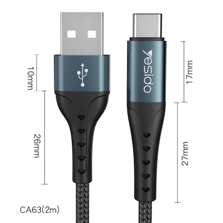 Yesido CA63 2.4A USB to USB-C / Type-C Charging Cable, Length: 2m - 1