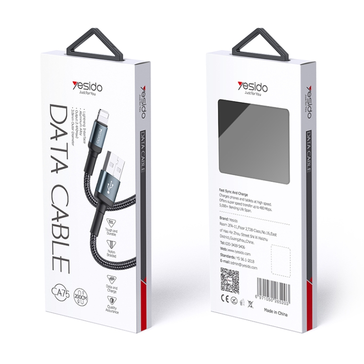Yesido CA75 2.4A USB to 8 Pin Charging Cable, Length: 2m Yesido CA75 2.4A USB to 8 Pin Charging Cable, Length: 2m