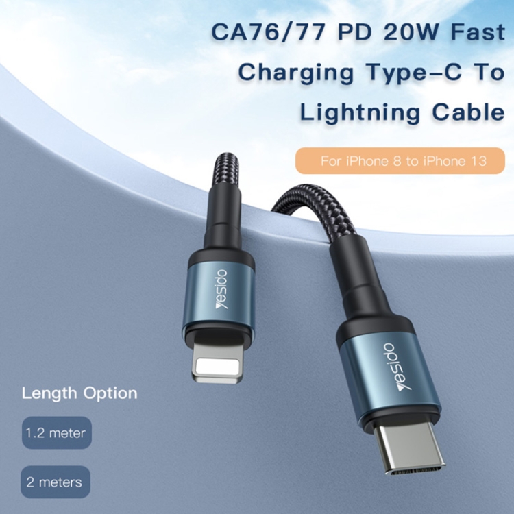 Yesido CA76 20W USB-C / Type-C to 8 Pin Charging Cable, Length: 1.2m Yesido CA76 20W USB-C / Type-C to 8 Pin Charging Cable, Length: 1.2m