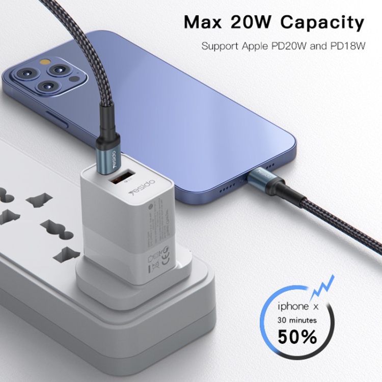 Yesido CA76 20W USB-C / Type-C to 8 Pin Charging Cable, Length: 1.2m Yesido CA76 20W USB-C / Type-C to 8 Pin Charging Cable, Length: 1.2m