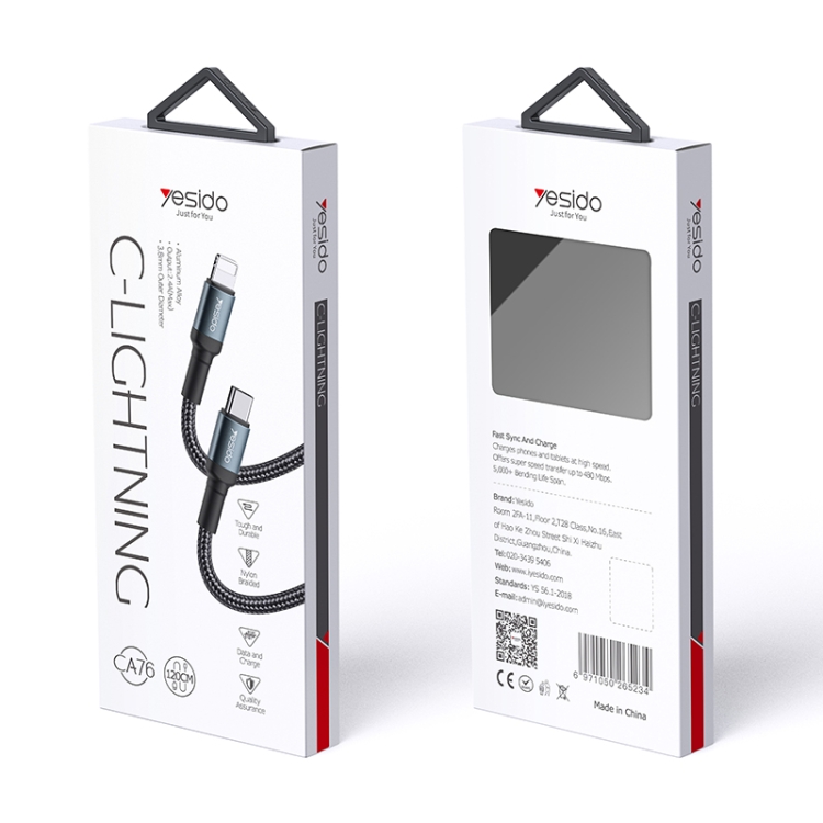 Yesido CA76 20W USB-C / Type-C to 8 Pin Charging Cable, Length: 1.2m Yesido CA76 20W USB-C / Type-C to 8 Pin Charging Cable, Length: 1.2m