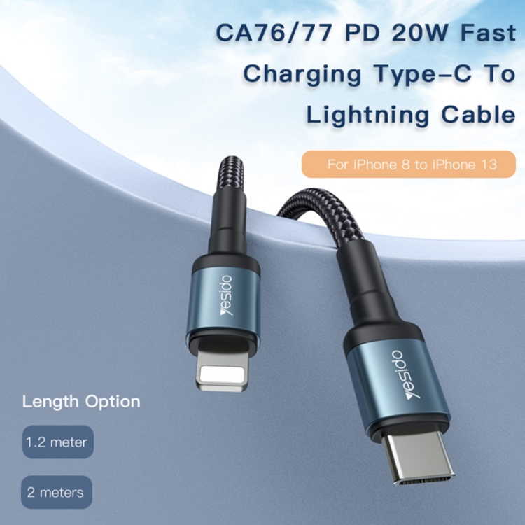Yesido CA77 20W USB-C / Type-C to 8 Pin Charging Cable, Length: 2m - 1