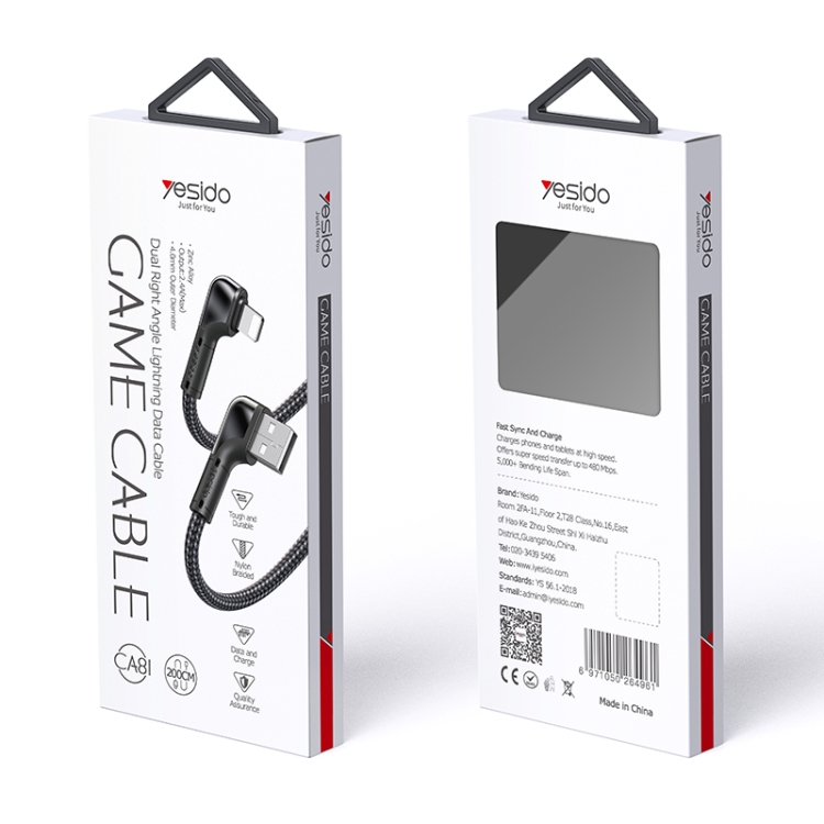 Yesido CA81 2.4A Elbow USB to 8 Pin Charging Cable, Length: 2m Yesido CA81 2.4A Elbow USB to 8 Pin Charging Cable, Length: 2m