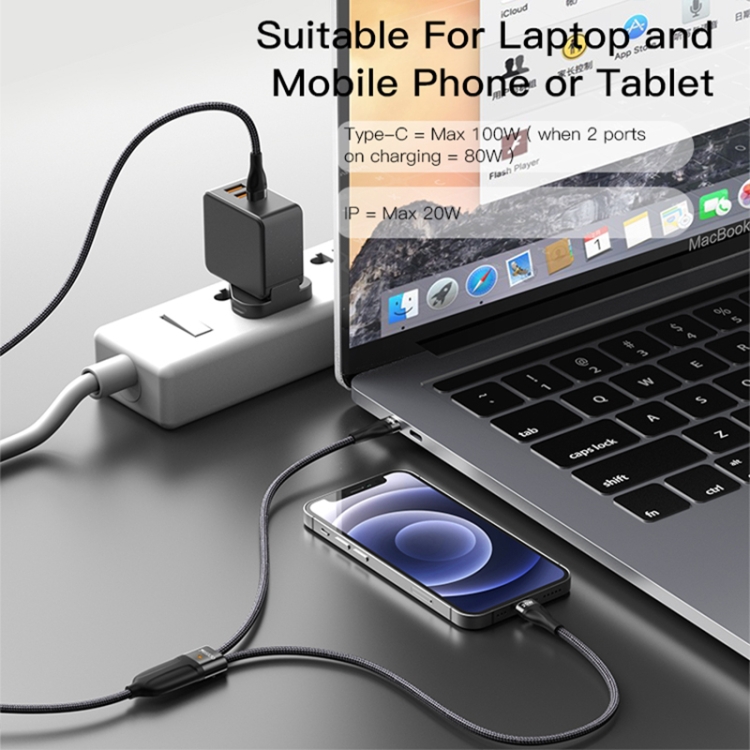 Yesido CA87 2 in 1 USB-C / Type-C to 8 Pin + USB-C / Type-C Fast Charging Cable, Length: 1.2m - 9